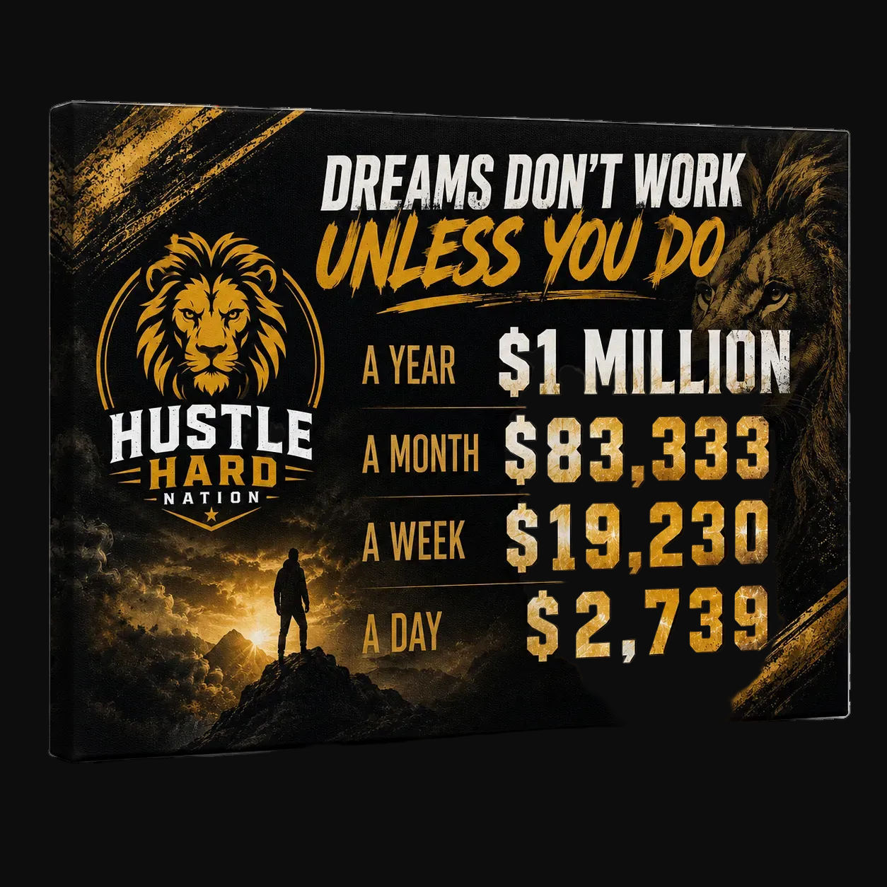 Dreams Don't Work Unless You Do – Motivational Canvas 10"x8"